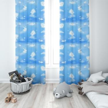 Imagem de Cortina Tecido Oxford Quarto Quadro Infantil Animais Nuvens Azul - 140