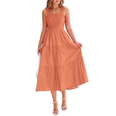 Imagem de Vestido feminino PRETTYGARDEN com blusa midi de verão marrom laranja