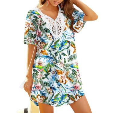 Imagem de Vestido de praia Ekouaer com capa de maiô e crochê de renda com decote