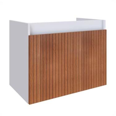 Imagem de Armário de banheiro com 2 portas 67 x 40 cm - Armazenamento espaçoso para produtos de higiene pessoal, instalação simples, perfeito para banheiros compactos (Branco Ripado)