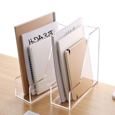 Imagem de YUXUN Porta-arquivos de revistas de acrílico – Organizadores de mesa transparentes, pastas de arquivos verticais e organizador de caderno para mesa, suporte de revistas transparente para material de