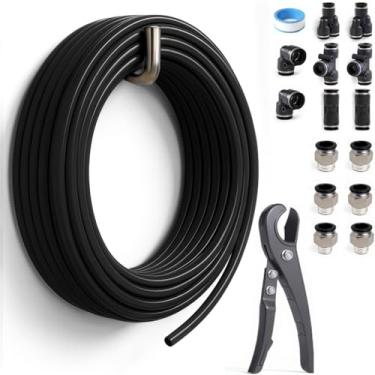 Imagem de Sctihwelire Kit de tubulação de ar PU 12 mm OD x 8 mm ID - Mangueira flexível preta de 10 m com encaixes de pressão para conectar, cortador de tubo - Kit de linha de ar pneumático para compressor