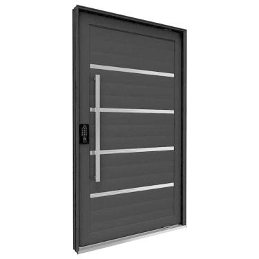 Imagem de Porta de Alumínio Pivotante com Friso Puxador Fechadura Digital 225cm X 130cm Lucasa Eccellente Preto