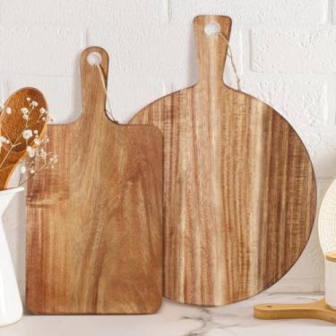 Imagem de Hsei 2 peças de tábua de corte de madeira de acácia com alça tábua de charcutaria de madeira grande conjunto de entalhe para cortar manteiga para queijo, carne, frutas, pão, assar