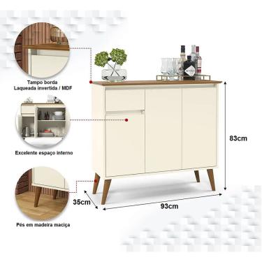 Imagem de Aparador Veneza 3Pts 1Gav - Pé Palito Off White / Freijo