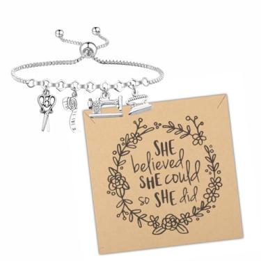 Imagem de Pulseira de costura, presente de costura, acolchoado, artesanato, máquinas de costura, berloque para amantes de costura, One Size, Aço inoxidável, Sem Pedra Preciosa