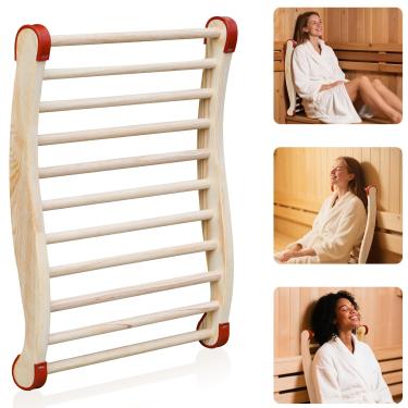 Imagem de Rokkuon Encosto de sauna, design em forma de S com encosto de madeira natural, novo encosto de borracha antiderrapante para sauna, adequado para sauna infravermelha, sauna de barril ou sauna