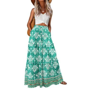 Imagem de Saia Lepunuo Floral Maxi de cintura alta com bolsos para mulheres