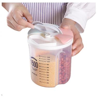 Imagem de Pote Alimentos 3 Em 1 Divisorias Dispenser Lavanderia Sabao Em Po Porta Mantimentos Triplo Medidor Sucrilhos