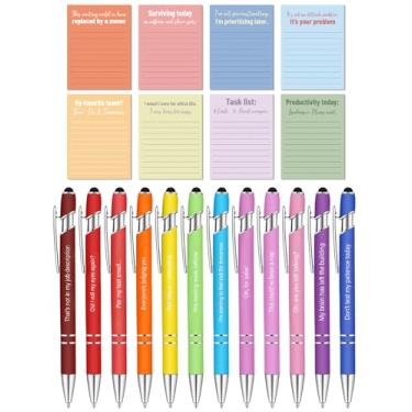 Imagem de Mr. Pen - Notas adesivas sarcásticas e canetas Stylus engraçadas, pacote com 20, notas adesivas de 7,6 cm x 10 cm, 8 blocos, 240 folhas, 12 canetas engraçadas de tinta preta com pontas Stylus