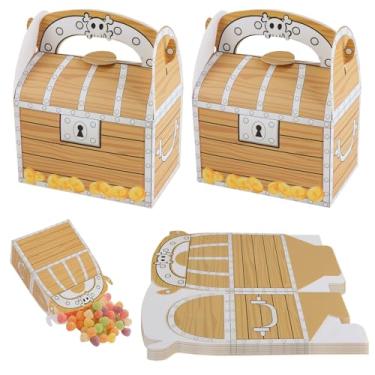 Imagem de YUEWEESER Pacote com 12 caixas de presente de papelão, baú de tesouro pirata, com alças, decoração de festa, lembrancinha de Halloween, caixa de presente de papel para jogos com tema pirata