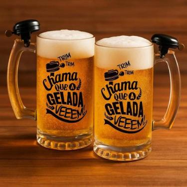 Imagem de 2 Canecas de Cerveja com Sino 450ml Vidro Resistente Chopp - Yeet