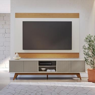 Imagem de Rack com Painel para Tv 75 Polegadas 4 Portas Fortaleza e Nilo Off White / Freijó