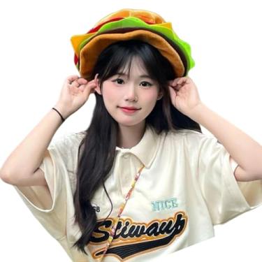 Imagem de JIAHG Chapéu engraçado de boina em forma de hambúrguer batatas fritas para Halloween, Natal, festa, fantasia, cosplay, acessório para cabeça