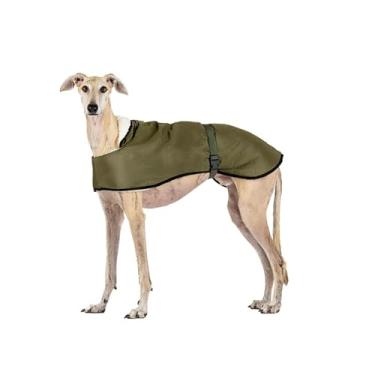 Imagem de Casaco à prova d'água: estilo, proteção contra frio e chuva - forro sherpa, enchimento térmico, abertura do arnês - ideal para chicotes, galgos, podencos e galgos italianos - cáqui, galgo-S
