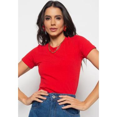 Imagem de Blusa Básica Manga Curta Malha Canelada Vermelho Salvatore Fashion, Ve