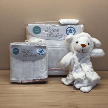 Imagem de Kit com Naninha Ovelha + Toalha com Capuz + 3 Babitas Rosa - Laço Bebê