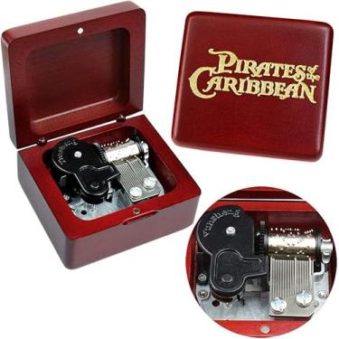 Imagem de Sinzyo Davy Jones Caixa de música Vintage Caixas musicais Presente para aniversário Dia dos Namorados Dia de Natal(Wine Red Box)