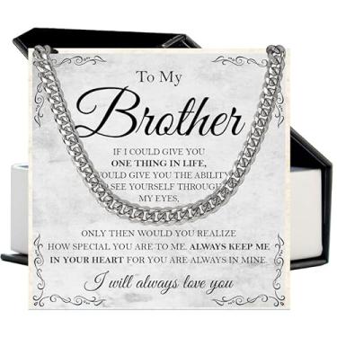 Imagem de Colar Brother - Colar de corrente de elos cubanos para homens, To My Brother, presente de irmã para aniversário, aniversário ou Natal, Aço inoxidável, Sem Pedra Preciosa