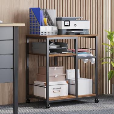 Imagem de Furist Suporte de impressora com armazenamento, mesa de impressora móvel para escritório doméstico, prateleira trituradora de mesa com rodas, suporte de torre de computador para carrinho de rodinhas