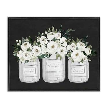 Imagem de Stupell Industries Arte giclée emoldurada preta floral Farmhouse Jars Trio, design por Lettered and Lined, 40 x 50 cm