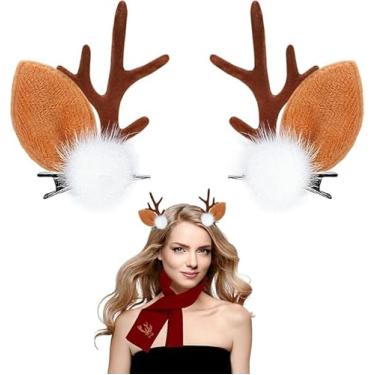 Imagem de NESTRE Grampos de cabelo de chifres de rena, acessórios de fantasia de Natal, grampos de cabelo de chifres de veado para mulheres