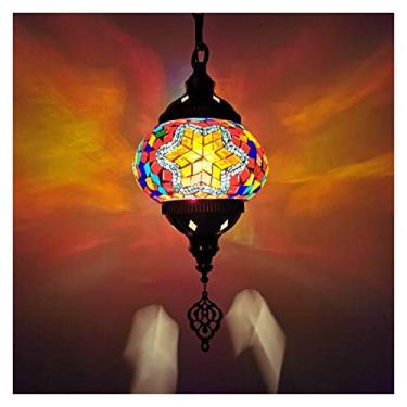 Imagem de Iluminação pendente Luz pendente feita à mão sombra de vidro colorido estilo boêmio mosaico luz suspensa cordão ajustável lustre decorativo sala de estar quarto (cor: colorido 2)