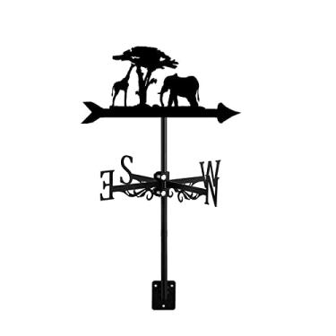 Imagem de Cata-vento de aço inoxidável com suporte de telhado, indicador criativo de direção do vento, decoração de urso, girafa e elefante, presente para ambientes externos, quintal, jardim, bronze, cabeça de