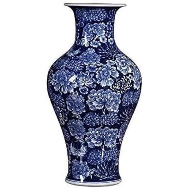 Imagem de AKALNNB Vasos de porcelana azul e branco pintados à mão vasos de porcelana azul e branco, ornamentos de cerâmica, arranjos de flores de porcelana chinesa, vaso de flores de cerâmica 36 cm