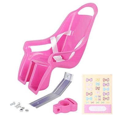Imagem de Assento de bicicleta infantil, assento traseiro para bicicleta infantil, assento de boneca com cinto de segurança e adesivos, conjunto de acessórios de bicicleta infantil, rosa