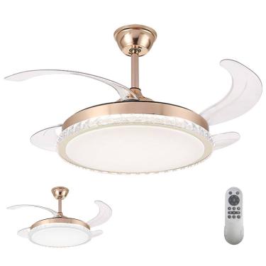 Imagem de Ventilador de Teto Pa Retratil Grande Lampada Led 3 em 1 Controle Casa Quarto Sala Trabalho Ambiente Moderno Silencioso