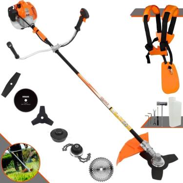 Imagem de Roçadeira Robusta Vulcan VR520H À Gasolina 2T 52cc 2,5HP 6 Opções de Corte C/ Facas 2 Pontas, 3 Pontas, 40 Dentes, 80 Dentes, Trimmer e Carretel Nylon