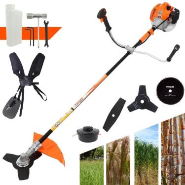 Imagem de Roçadeira Aparador de Grama À Gasolina Vulcan VR520H 52cc 2,5HP 2T Completa Com Carretel de Nylon + Faca 2 Pontas + Faca 3 Pontas + Faca 80 Dentes