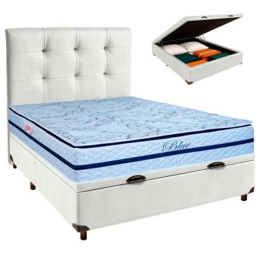 Imagem de Kit Cama Box Bau + Cabeceira + Colchão Casal Molas Ensacadas - Blue - Paropas