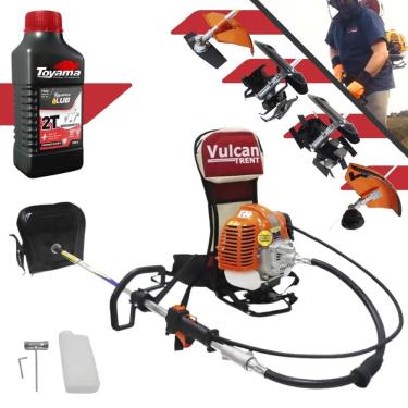 Imagem de Podador de Grama Vulcan VRC430 À Gasolina 1,7HP 43cc Roçadeira Com Carretel + Faca 2 Pontas + Enxada Capinadeira + Enxada Cultivadora + ÓLEO TOYAMA 2T
