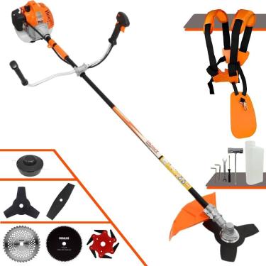 Imagem de Máquina de Corta Grama Vulcan VR520H À Gasolina 2T 52cc 2,5HP 10.000rpm Multifunções Profissional Completa Com Carretel de Nylon + 5 Lâminas de Corte