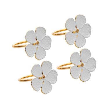 Imagem de Cj 4 Anéis/Argolas de Zamac P/Guardanapos Flower Branco Dourado Wolff