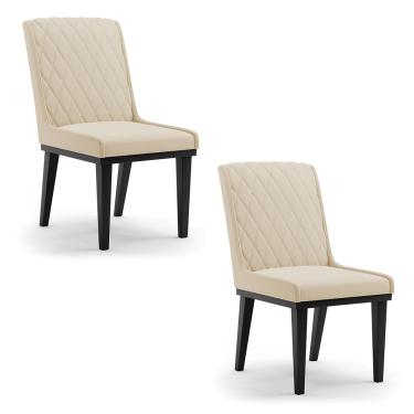 Imagem de Cadeira Sala de Jantar Base Madeira Preto Kit 2 Sofia Suede Bege D03 - D'Rossi