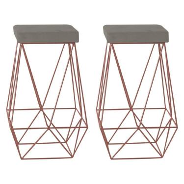 Imagem de Kit 2 Banqueta Decorativa Kathy Base Bronze Veludo Cinza - Gran Belo
