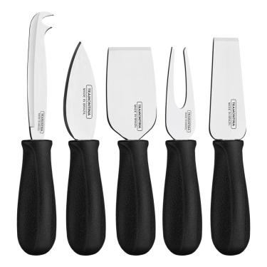 Imagem de Jogo para Queijos Tramontina Harmoniza com Laminas em Aço Inox e Cabos de Polipropileno Preto 5 Peças