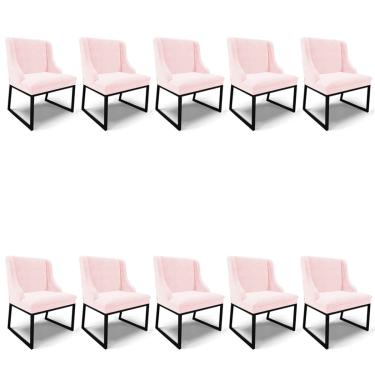 Imagem de Cadeira Sala de Jantar Industrial Preto Kit 10 Liz Suede Rosa Bebê D03 - D'Rossi