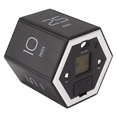 Imagem de Cubo magnético de gerenciamento de tempo hexagonal com tela LCD Função de alarme mudo fácil de usar para cozinhar, estudar, trabalhar, material ABS 7,5 x 6,5 x 6,5 cm (preto)