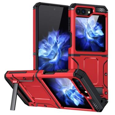 Imagem de Capa protetora contra quedas z flip 5 5g, capa de telefone com suporte para samsung galaxy z flip5 flip 5 zflip5, capa dura fashion, vermelha, para samsung z flip 5