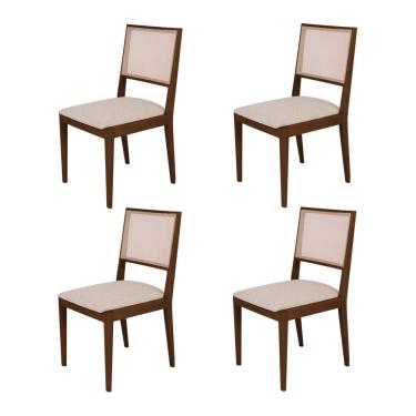 Imagem de Conjunto Com 4 Cadeiras De Jantar Suellen Em Madeira E Mdf Mel Linho Bege