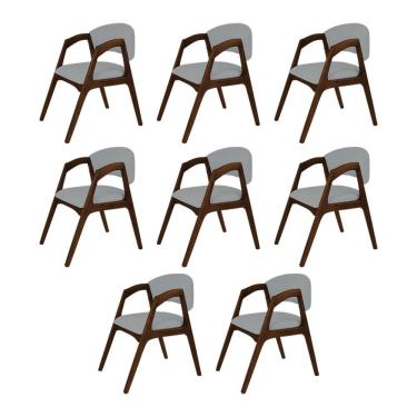 Imagem de Conjunto Com 8 Cadeiras De Jantar Estofada Gabriela Mel Linho Cinza