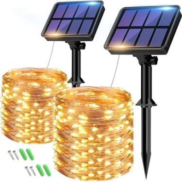 Imagem de btfarm Pacote com 2 cordões de luzes solares ao ar livre, 160 LED 1,8 m, luzes solares de fadas externas à prova d'água, fio de cobre com 8 modos de luzes cintilantes alimentadas por energia solar
