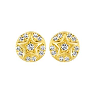 Imagem de Efashion Brincos femininos banhados a ouro 14K prata esterlina 925 requintados de luxo leve com zircônia, Small, Ouro amarelo, Zircônia cúbica