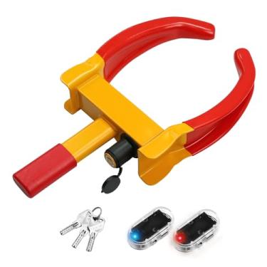 Imagem de AUTOWN Trava de roda universal e antirroubo LED piscando, trava de reboque resistente, travas de roda ajustáveis antifurto para carros, 3 chaves e 2 peças de alarme simulado de energia solar de carro