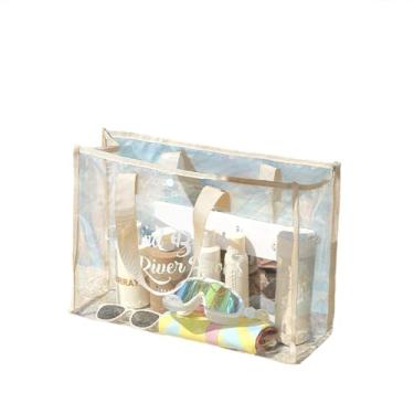 Imagem de Bolsa transparente aprovada pelo estádio transparente transparente bolsa de ombro de PVC para mulheres bolsa bolsa para trabalho praia estádio, Branco 1, Large (18.5"L x 13.77"W x 5.9"H)