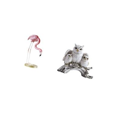 Imagem de Fenteer Estátua de Resina de Flamingo, Escultura de Pássaro, Decoração para Casa, Lareira, Arte Moderna, Estatueta de Jardim com Suporte de Metal para Quintal